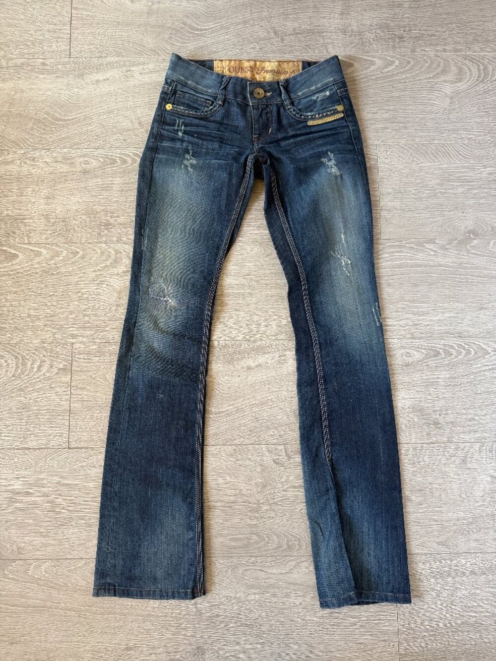 GUESS Premium Y2K Sequin Distressed Low Rise Jeans Womens 23